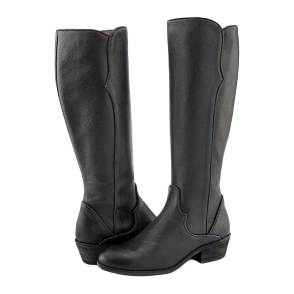 FRYE Carson Piping Boot Tall Shaft Black Leather Western Size 5.5 New - Picture 1 of 13